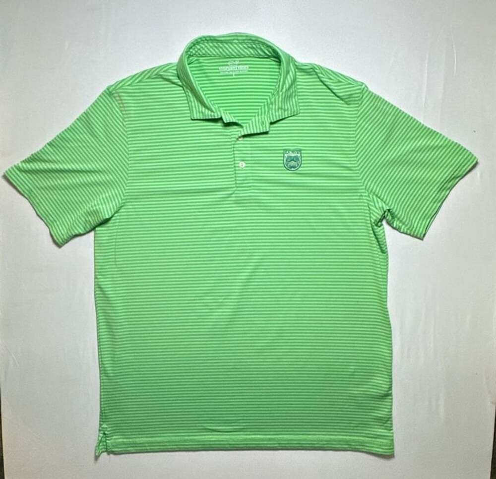 Vineyard Vines Polo Shirt Size L Green White Striped Golf Performance- Elk River